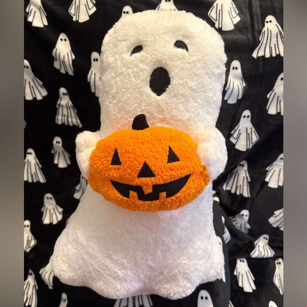 Halloween Ghost With Pumpkin Standing Weighted Large 20” Plush Decoration